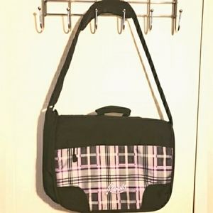 Roots Crossbody Organizer Bag Lavender Black Water Bottle Side Pouch Computer